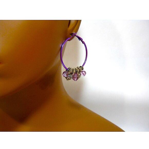 Set of Handcrafted Hoop Earrings Wood rhinestone Accents Red Green Crystals - Picture 9 of 11